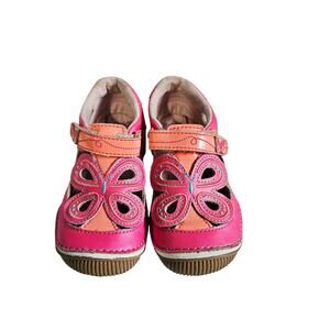 Stride Rite Girls 10M Baby Walker Shoe Pink Floral Butterfly Cutout Soft Motion